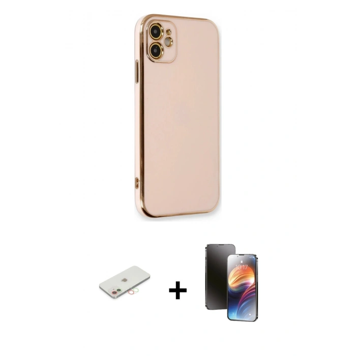 MARSİLYAN™- iPhone 11 Kılıf Yankı Serisi - Siyah 3D Antistatik Mat Seramik Nano Ekran Koruyucu + Renkli Kamera Lens Koruma Cam - YL