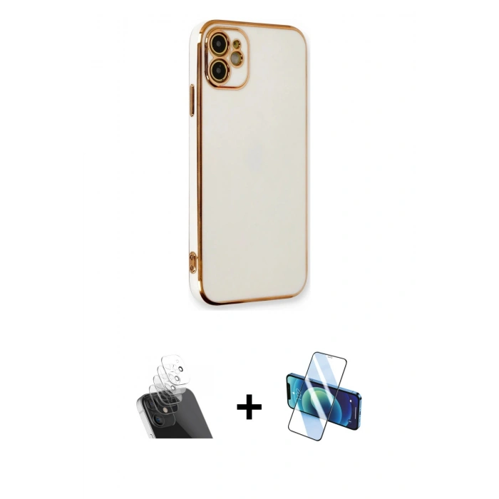 MARSİLYAN™- iPhone 11 Kılıf Yankı Serisi - Siyah 3D Antistatik Seramik Nano Ekran Koruyucu + Kamera Lens Koruma Cam - SF