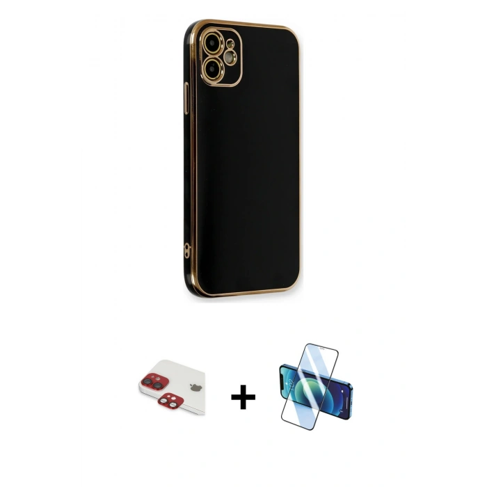 MARSİLYAN™- iPhone 11 Kılıf Yankı Serisi - Siyah 3D Antistatik Seramik Nano Ekran Koruyucu + Pers Alüminyum Kamera Lens - KI