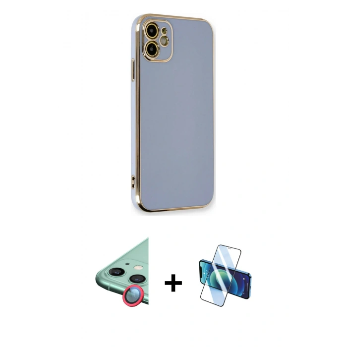 MARSİLYAN™- iPhone 11 Kılıf Yankı Serisi - Siyah 3D Antistatik Seramik Nano Ekran Koruyucu + Raze Metal Kamera Lens - KI