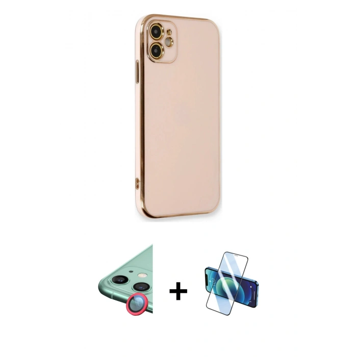 MARSİLYAN™- iPhone 11 Kılıf Yankı Serisi - Siyah 3D Antistatik Seramik Nano Ekran Koruyucu + Raze Metal Kamera Lens - KI