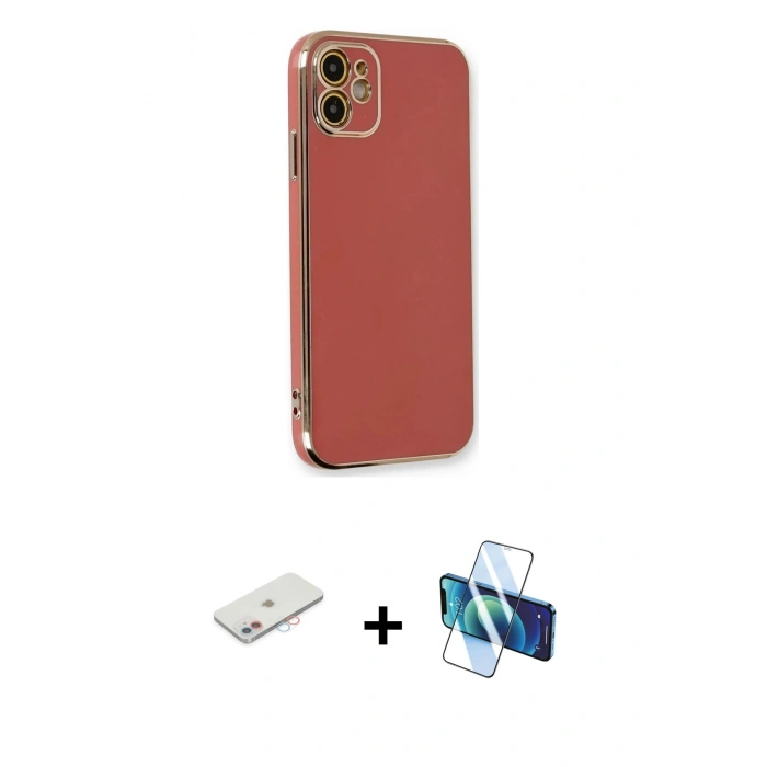 MARSİLYAN™- iPhone 11 Kılıf Yankı Serisi - Siyah 3D Antistatik Seramik Nano Ekran Koruyucu + Renkli Kamera Lens Koruma Cam - PE
