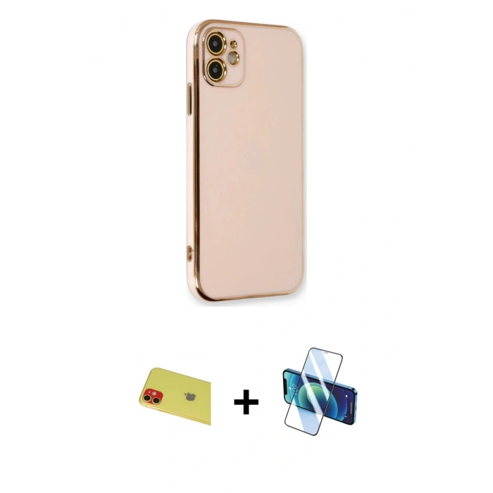 MARSİLYAN™- iPhone 11 Kılıf Yankı Serisi - Siyah 3D Antistatik Seramik Nano Ekran Koruyucu + Rainbow Kamera Lens Koruma Cam - KI