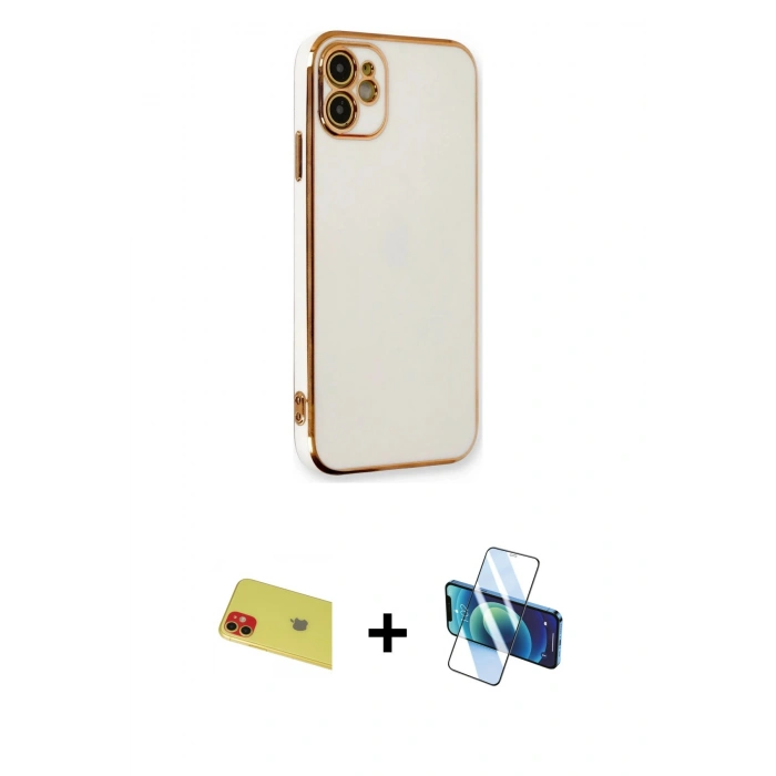 MARSİLYAN™- iPhone 11 Kılıf Yankı Serisi - Siyah 3D Antistatik Seramik Nano Ekran Koruyucu + Rainbow Kamera Lens Koruma Cam - KI