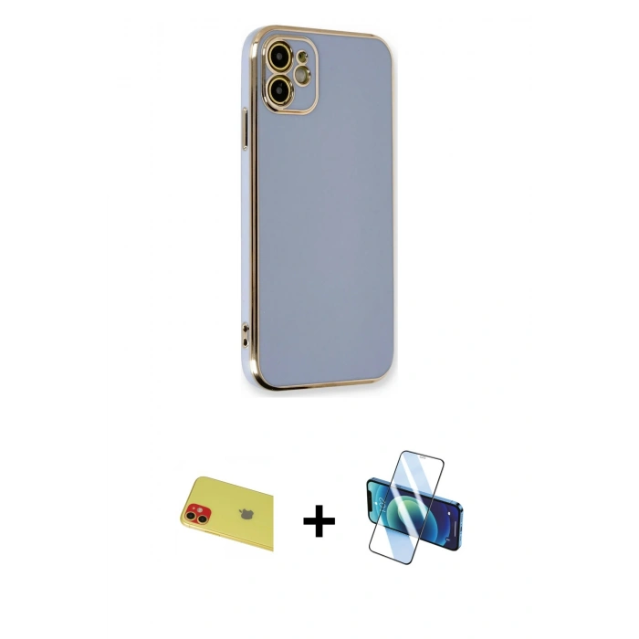 MARSİLYAN™- iPhone 11 Kılıf Yankı Serisi - Siyah 3D Antistatik Seramik Nano Ekran Koruyucu + Rainbow Kamera Lens Koruma Cam - KI