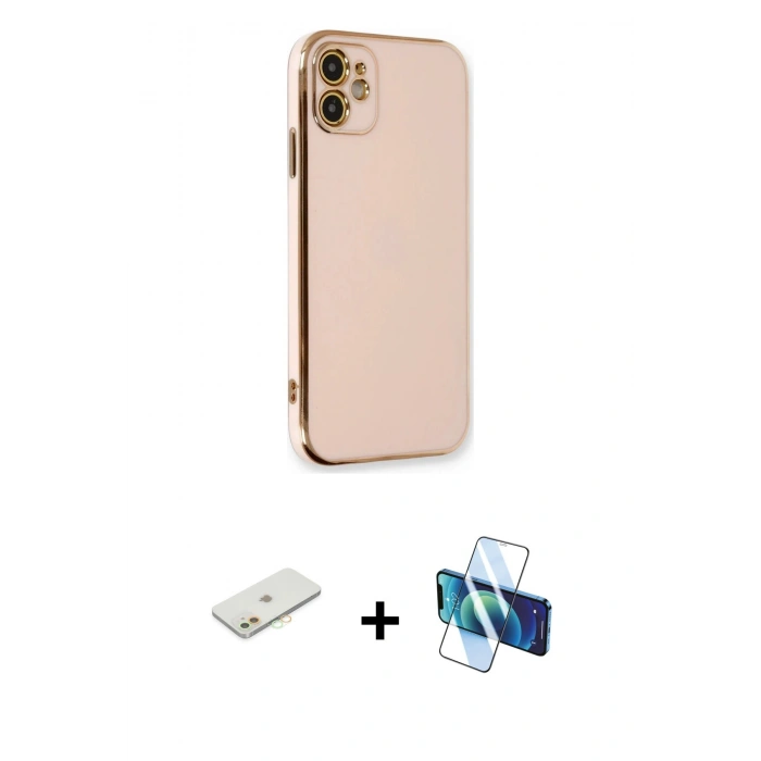 MARSİLYAN™- iPhone 11 Kılıf Yankı Serisi - Siyah 3D Antistatik Seramik Nano Ekran Koruyucu + Renkli Kamera Lens Koruma Cam - TU