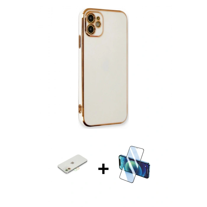 MARSİLYAN™- iPhone 11 Kılıf Yankı Serisi - Siyah 3D Antistatik Seramik Nano Ekran Koruyucu + Renkli Kamera Lens Koruma Cam - TU