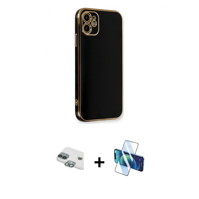 MARSİLYAN™- iPhone 11 Kılıf Yankı Serisi - Siyah 3D Antistatik Seramik Nano Ekran Koruyucu + Pers Alüminyum Kamera Lens - YL