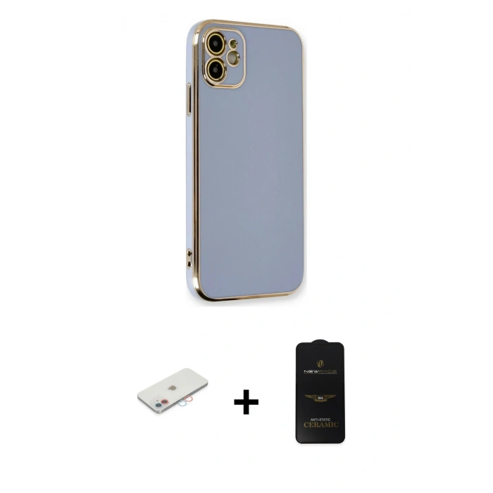 MARSİLYAN™- iPhone 11 Kılıf Yankı Serisi - Siyah 6D Antistatik Mat Seramik Hayalet Nano Ekran Koruyucu + Renkli Kamera Lens Koruma Cam - PE