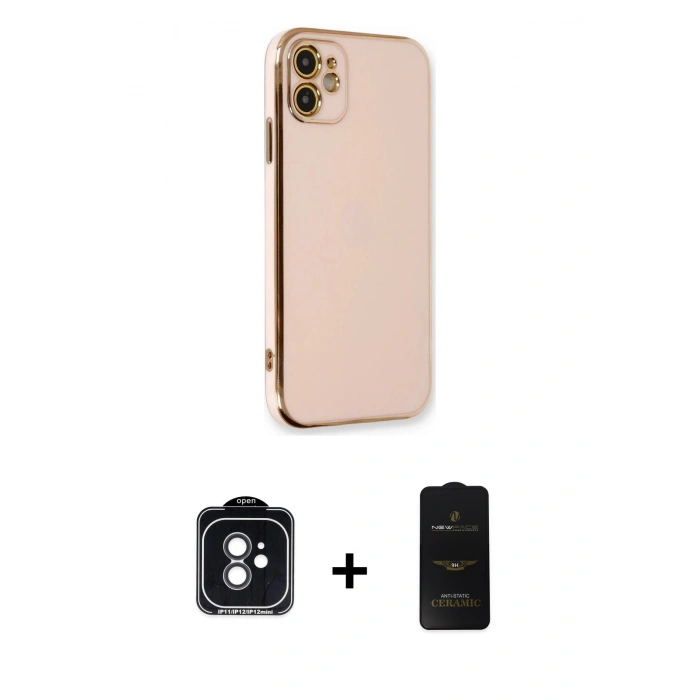 MARSİLYAN™- iPhone 11 Kılıf Yankı Serisi - Siyah 6D Antistatik Mat Seramik Hayalet Nano Ekran Koruyucu + PVD Metal Kamera Lens - SH