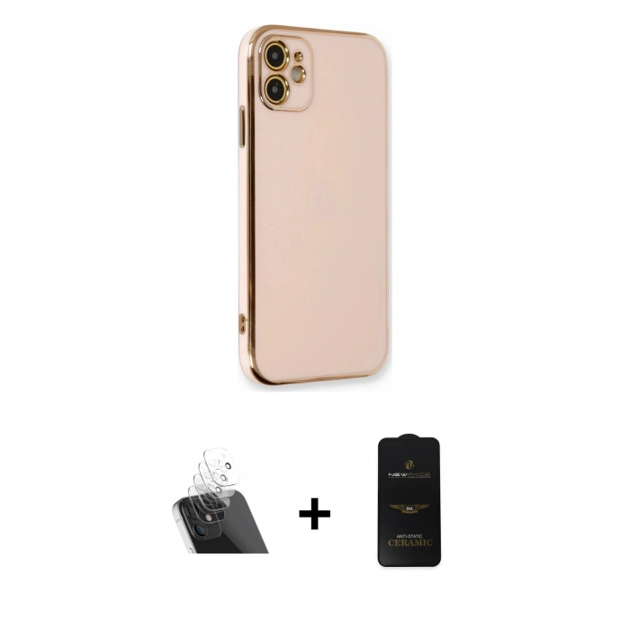 MARSİLYAN™- iPhone 11 Kılıf Yankı Serisi - Siyah 6D Antistatik Mat Seramik Hayalet Nano Ekran Koruyucu + Kamera Lens Koruma Cam - SF