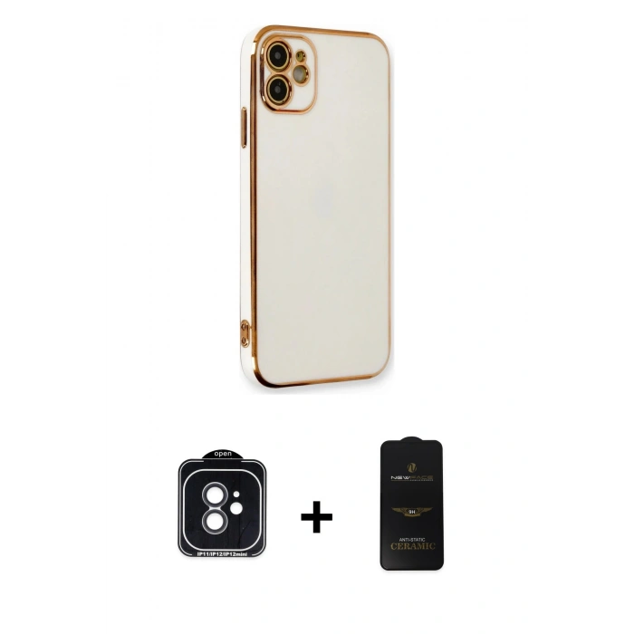 MARSİLYAN™- iPhone 11 Kılıf Yankı Serisi - Siyah 6D Antistatik Mat Seramik Hayalet Nano Ekran Koruyucu + PVD Metal Kamera Lens - SH