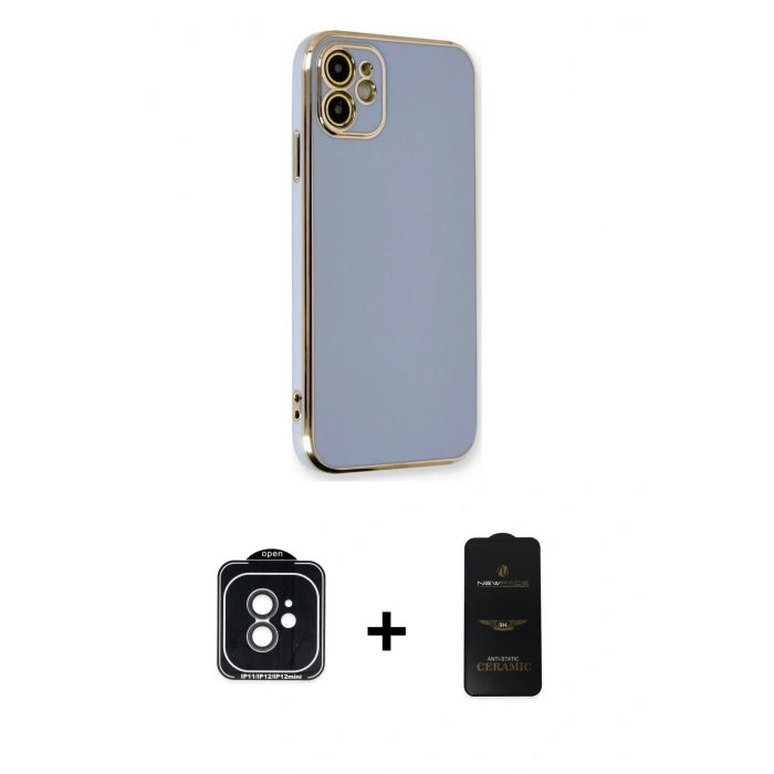 MARSİLYAN™- iPhone 11 Kılıf Yankı Serisi - Siyah 6D Antistatik Mat Seramik Hayalet Nano Ekran Koruyucu + PVD Metal Kamera Lens - SH