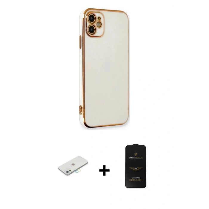MARSİLYAN™- iPhone 11 Kılıf Yankı Serisi - Siyah 6D Antistatik Mat Seramik Hayalet Nano Ekran Koruyucu + Renkli Kamera Lens Koruma Cam - SI