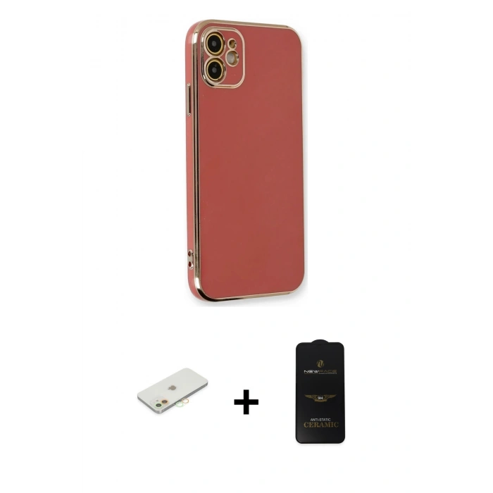 MARSİLYAN™- iPhone 11 Kılıf Yankı Serisi - Siyah 6D Antistatik Mat Seramik Hayalet Nano Ekran Koruyucu + Renkli Kamera Lens Koruma Cam - TU