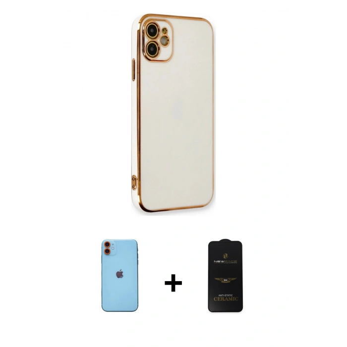MARSİLYAN™- iPhone 11 Kılıf Yankı Serisi - Siyah 6D Antistatik Mat Seramik Hayalet Nano Ekran Koruyucu + Neon Fosforlu Kamera Lens - TU