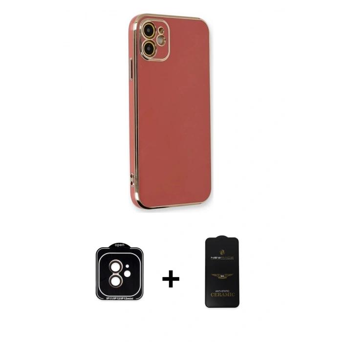 MARSİLYAN™- iPhone 11 Kılıf Yankı Serisi - Siyah 6D Antistatik Mat Seramik Hayalet Nano Ekran Koruyucu + PVD Metal Kamera Lens - TU