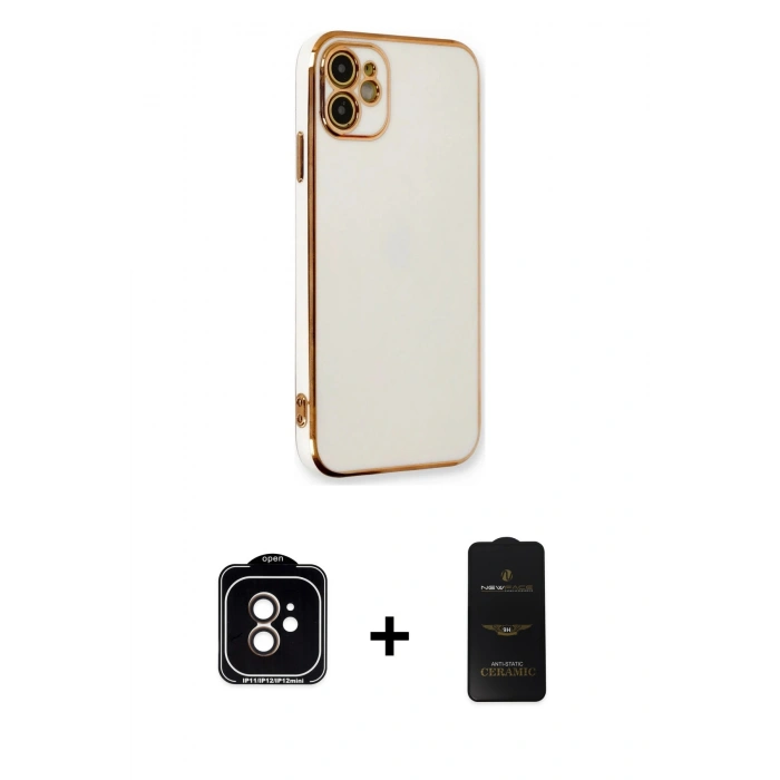 MARSİLYAN™- iPhone 11 Kılıf Yankı Serisi - Siyah 6D Antistatik Mat Seramik Hayalet Nano Ekran Koruyucu + PVD Metal Kamera Lens - TU