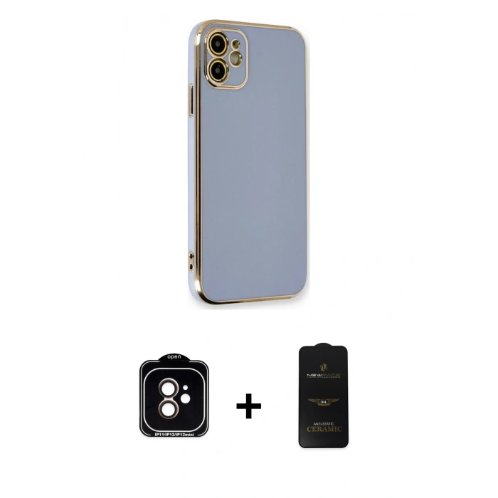 MARSİLYAN™- iPhone 11 Kılıf Yankı Serisi - Siyah 6D Antistatik Mat Seramik Hayalet Nano Ekran Koruyucu + PVD Metal Kamera Lens - TU