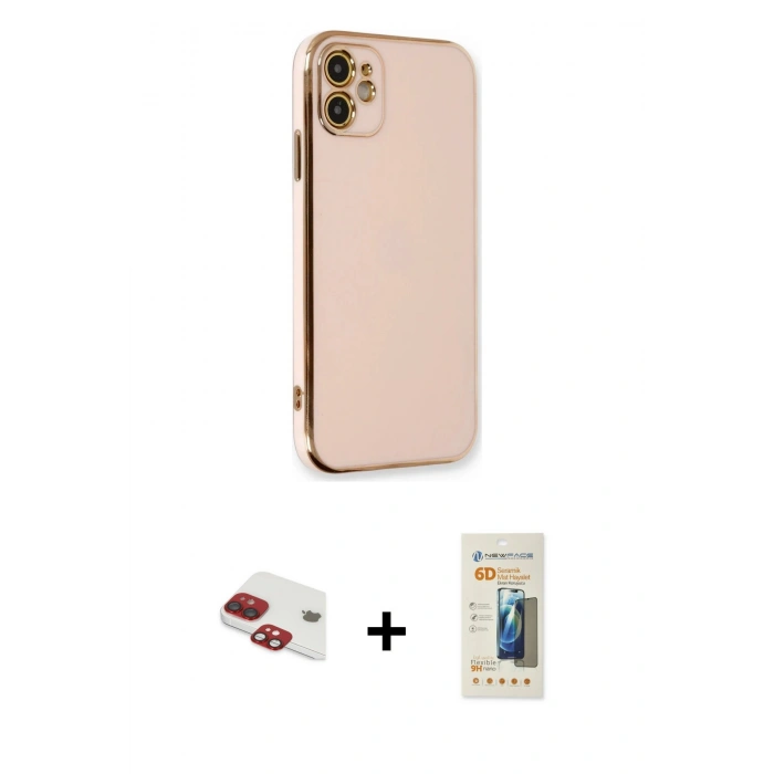 MARSİLYAN™- iPhone 11 Kılıf Yankı Serisi - Siyah 6D Mat Seramik Hayalet Nano Ekran Koruyucu + Pers Alüminyum Kamera Lens - KI