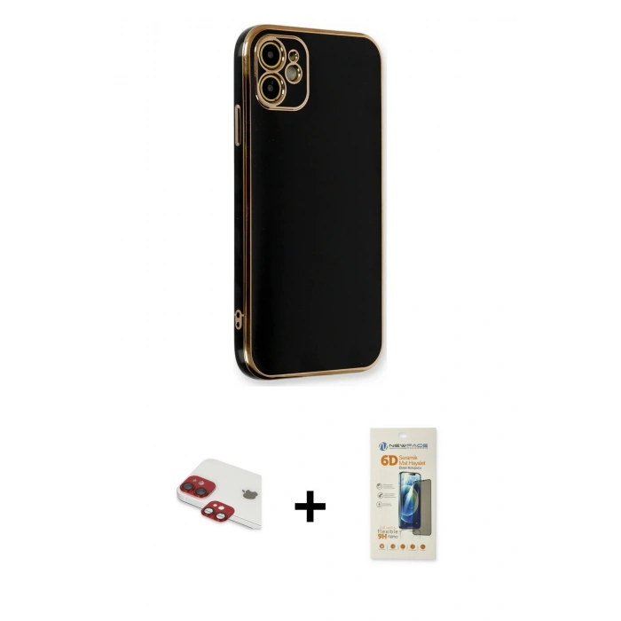 MARSİLYAN™- iPhone 11 Kılıf Yankı Serisi - Siyah 6D Mat Seramik Hayalet Nano Ekran Koruyucu + Pers Alüminyum Kamera Lens - KI
