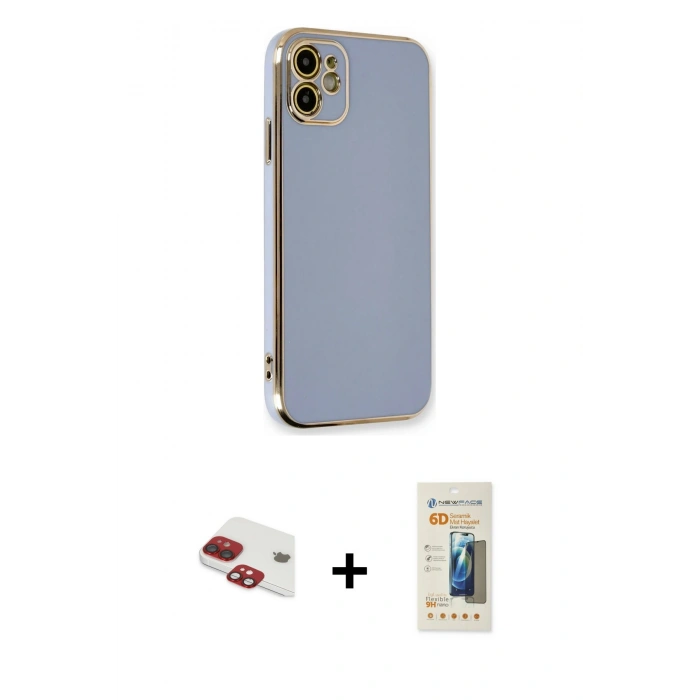 MARSİLYAN™- iPhone 11 Kılıf Yankı Serisi - Siyah 6D Mat Seramik Hayalet Nano Ekran Koruyucu + Pers Alüminyum Kamera Lens - KI