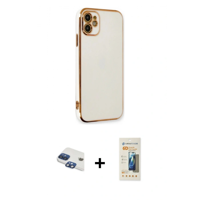 MARSİLYAN™- iPhone 11 Kılıf Yankı Serisi - Siyah 6D Mat Seramik Hayalet Nano Ekran Koruyucu + Pers Alüminyum Kamera Lens - LT