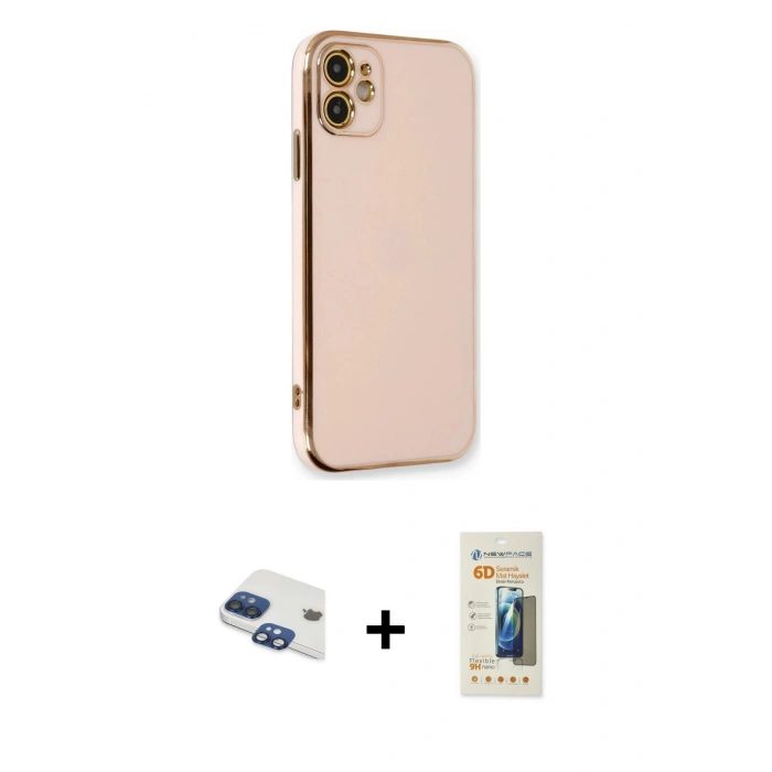 MARSİLYAN™- iPhone 11 Kılıf Yankı Serisi - Siyah 6D Mat Seramik Hayalet Nano Ekran Koruyucu + Pers Alüminyum Kamera Lens - LT