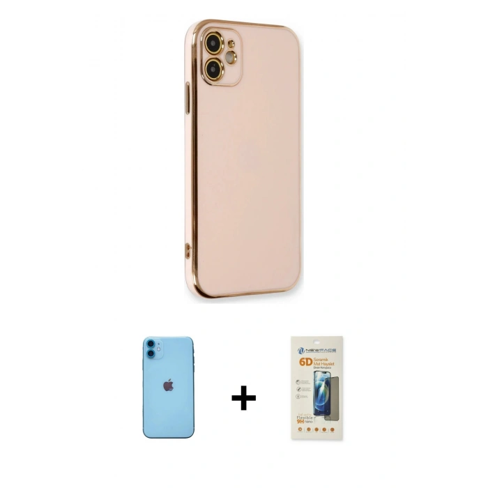 MARSİLYAN™- iPhone 11 Kılıf Yankı Serisi - Siyah 6D Mat Seramik Hayalet Nano Ekran Koruyucu + Neon Fosforlu Kamera Lens - MI