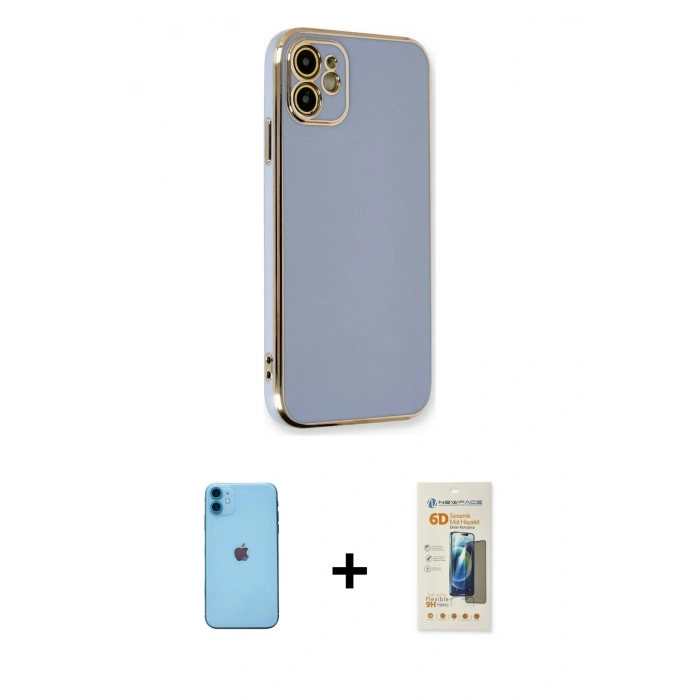MARSİLYAN™- iPhone 11 Kılıf Yankı Serisi - Siyah 6D Mat Seramik Hayalet Nano Ekran Koruyucu + Neon Fosforlu Kamera Lens - MI