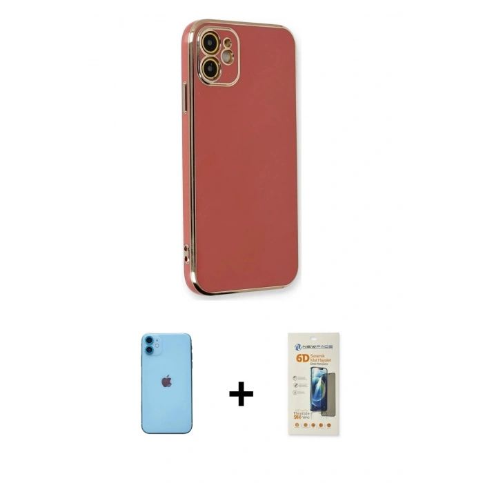 MARSİLYAN™- iPhone 11 Kılıf Yankı Serisi - Siyah 6D Mat Seramik Hayalet Nano Ekran Koruyucu + Neon Fosforlu Kamera Lens - MI