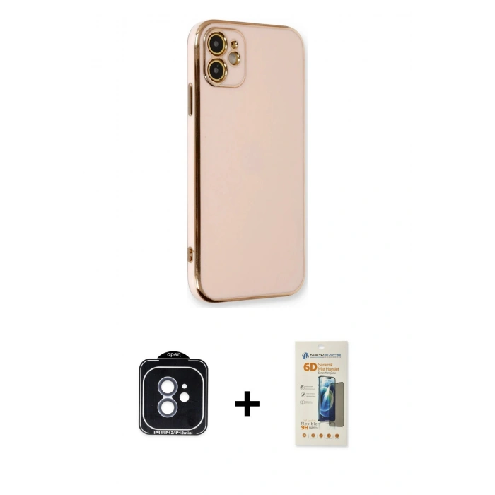 MARSİLYAN™- iPhone 11 Kılıf Yankı Serisi - Siyah 6D Mat Seramik Hayalet Nano Ekran Koruyucu + PVD Metal Kamera Lens - MI