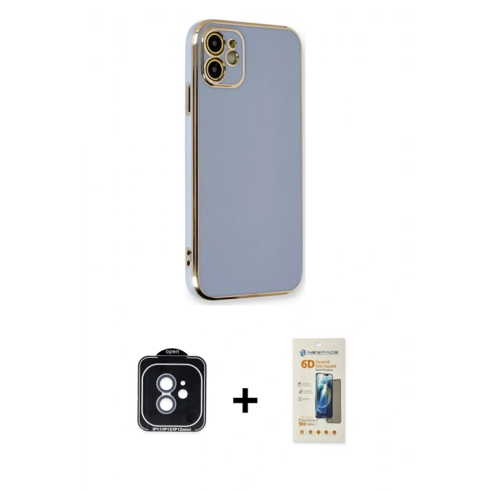 MARSİLYAN™- iPhone 11 Kılıf Yankı Serisi - Siyah 6D Mat Seramik Hayalet Nano Ekran Koruyucu + PVD Metal Kamera Lens - MI
