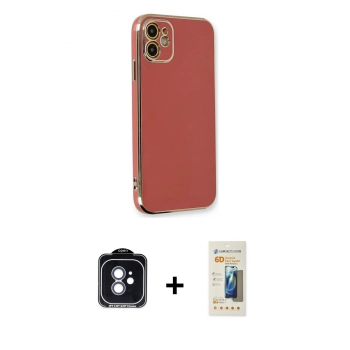 MARSİLYAN™- iPhone 11 Kılıf Yankı Serisi - Siyah 6D Mat Seramik Hayalet Nano Ekran Koruyucu + PVD Metal Kamera Lens - MI