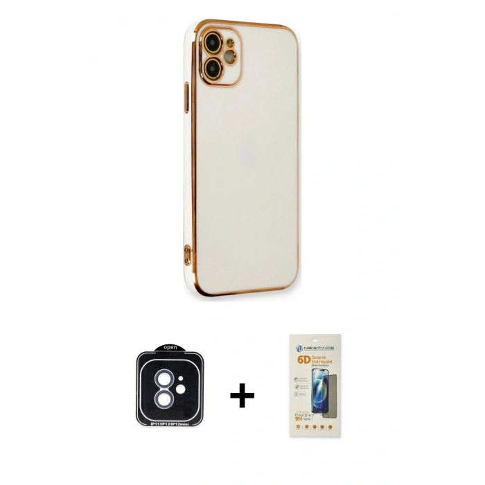 MARSİLYAN™- iPhone 11 Kılıf Yankı Serisi - Siyah 6D Mat Seramik Hayalet Nano Ekran Koruyucu + PVD Metal Kamera Lens - MI