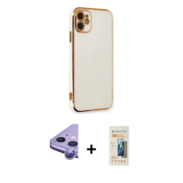 MARSİLYAN™- iPhone 11 Kılıf Yankı Serisi - Siyah 6D Mat Seramik Hayalet Nano Ekran Koruyucu + Raze Metal Kamera Lens - MR