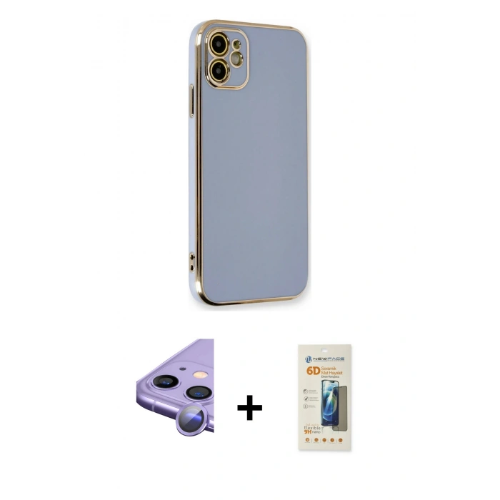 MARSİLYAN™- iPhone 11 Kılıf Yankı Serisi - Siyah 6D Mat Seramik Hayalet Nano Ekran Koruyucu + Raze Metal Kamera Lens - MR