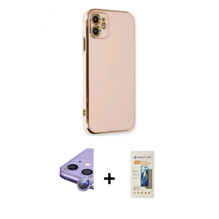 MARSİLYAN™- iPhone 11 Kılıf Yankı Serisi - Siyah 6D Mat Seramik Hayalet Nano Ekran Koruyucu + Raze Metal Kamera Lens - MR