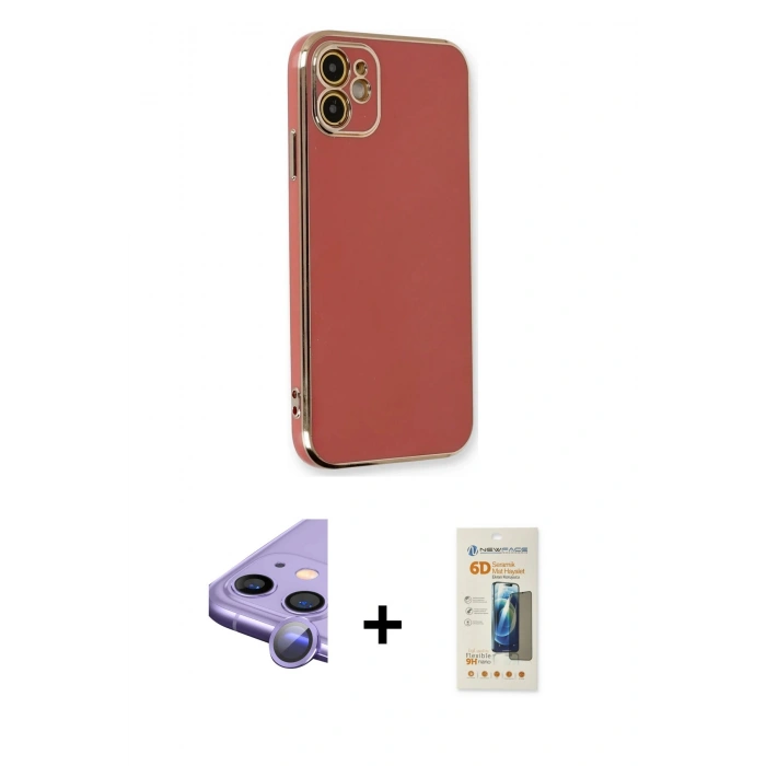 MARSİLYAN™- iPhone 11 Kılıf Yankı Serisi - Siyah 6D Mat Seramik Hayalet Nano Ekran Koruyucu + Raze Metal Kamera Lens - MR