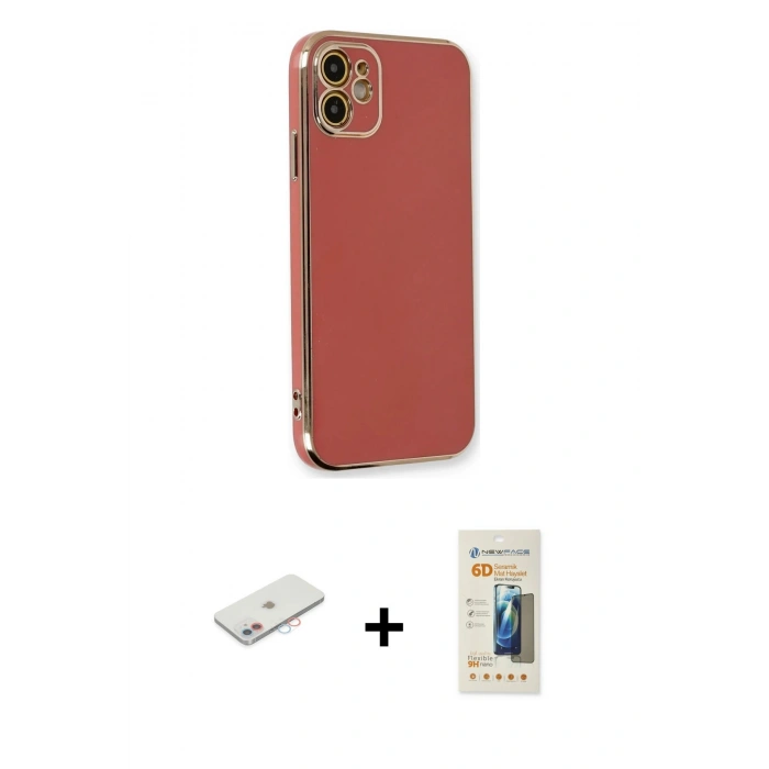 MARSİLYAN™- iPhone 11 Kılıf Yankı Serisi - Siyah 6D Mat Seramik Hayalet Nano Ekran Koruyucu + Renkli Kamera Lens Koruma Cam - PE