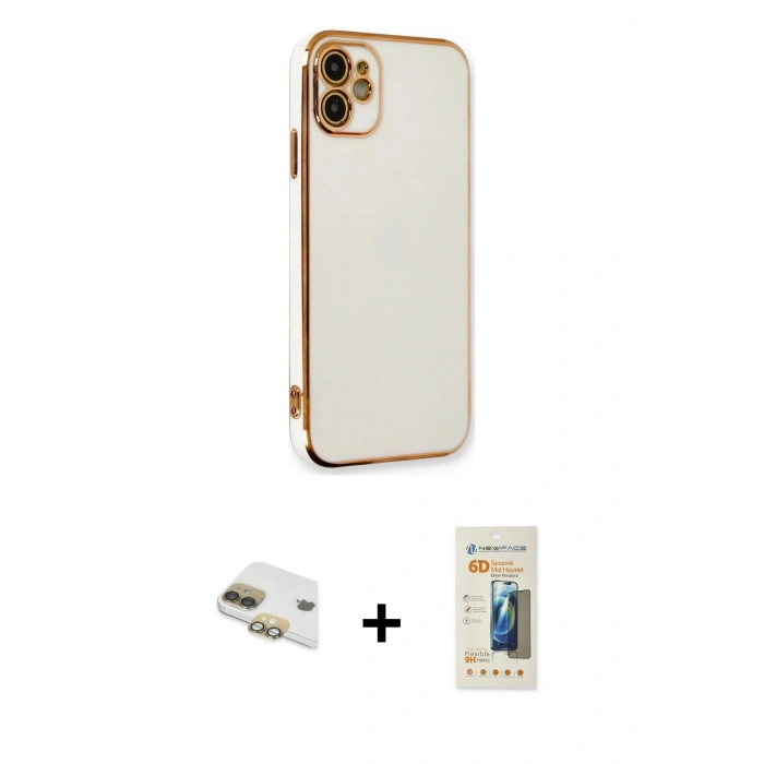 MARSİLYAN™- iPhone 11 Kılıf Yankı Serisi - Siyah 6D Mat Seramik Hayalet Nano Ekran Koruyucu + Pers Alüminyum Kamera Lens - GD