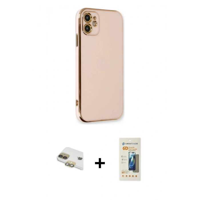 MARSİLYAN™- iPhone 11 Kılıf Yankı Serisi - Siyah 6D Mat Seramik Hayalet Nano Ekran Koruyucu + Pers Alüminyum Kamera Lens - GD