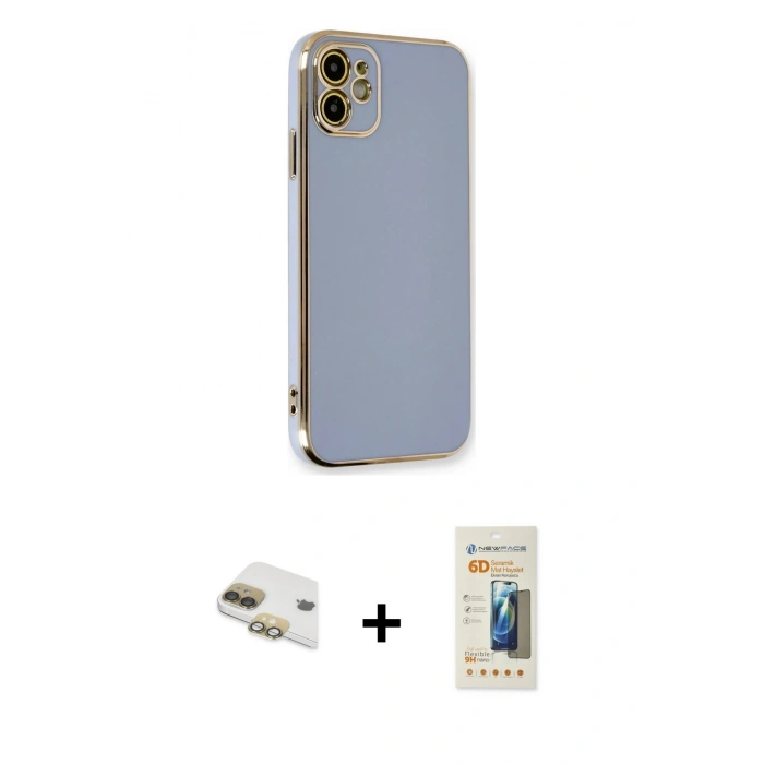 MARSİLYAN™- iPhone 11 Kılıf Yankı Serisi - Siyah 6D Mat Seramik Hayalet Nano Ekran Koruyucu + Pers Alüminyum Kamera Lens - GD