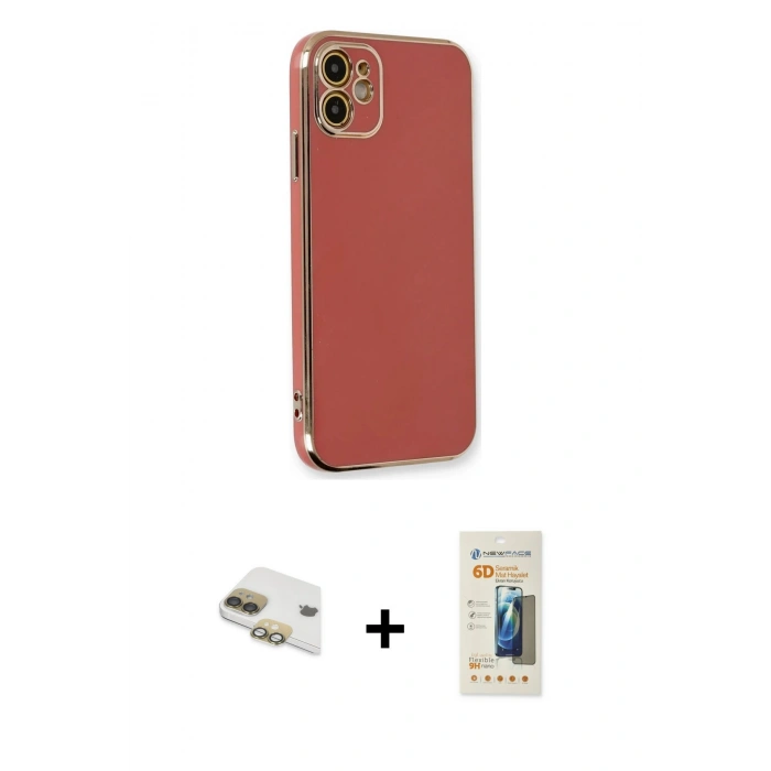 MARSİLYAN™- iPhone 11 Kılıf Yankı Serisi - Siyah 6D Mat Seramik Hayalet Nano Ekran Koruyucu + Pers Alüminyum Kamera Lens - GD