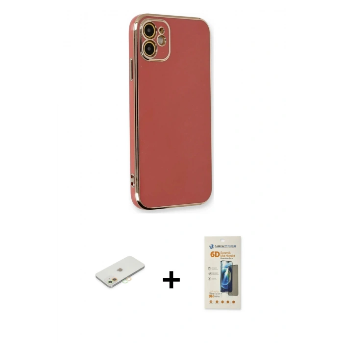 MARSİLYAN™- iPhone 11 Kılıf Yankı Serisi - Siyah 6D Mat Seramik Hayalet Nano Ekran Koruyucu + Renkli Kamera Lens Koruma Cam - TU