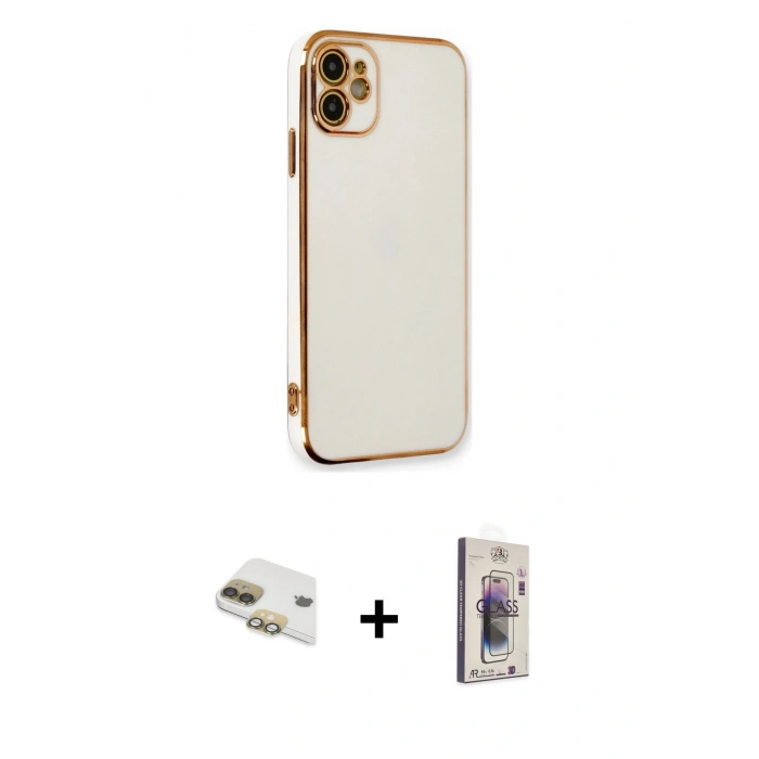 MARSİLYAN™- iPhone 11 Kılıf Yankı Serisi - Siyah Bilvis 3D Cam Ekran Koruyucu + Pers Alüminyum Kamera Lens - GD
