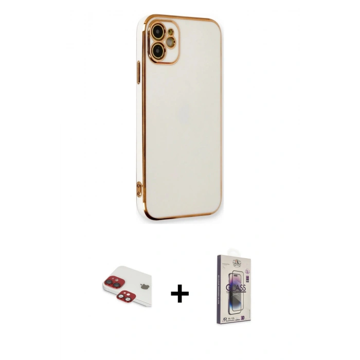 MARSİLYAN™- iPhone 11 Kılıf Yankı Serisi - Siyah Bilvis 3D Cam Ekran Koruyucu + Pers Alüminyum Kamera Lens - KI