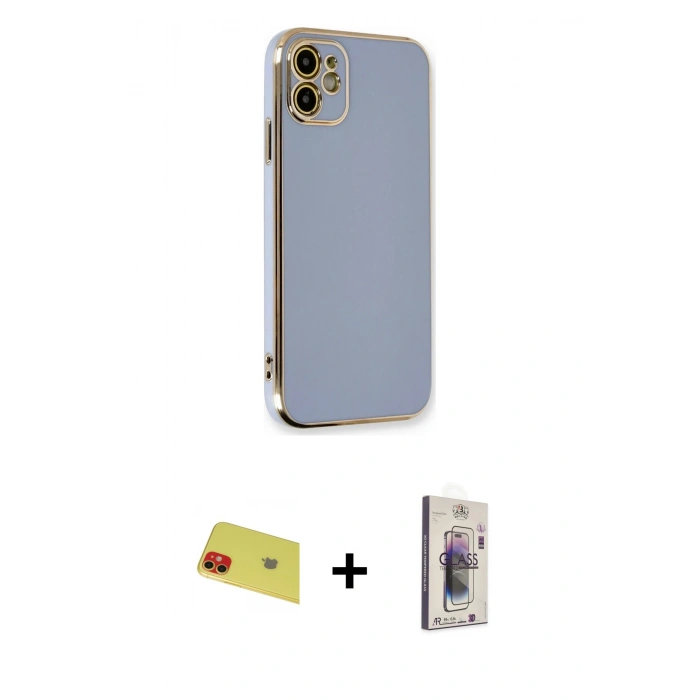 MARSİLYAN™- iPhone 11 Kılıf Yankı Serisi - Siyah Bilvis 3D Cam Ekran Koruyucu + Rainbow Kamera Lens Koruma Cam - KI