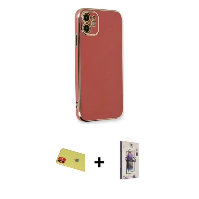 MARSİLYAN™- iPhone 11 Kılıf Yankı Serisi - Siyah Bilvis 3D Cam Ekran Koruyucu + Rainbow Kamera Lens Koruma Cam - KI