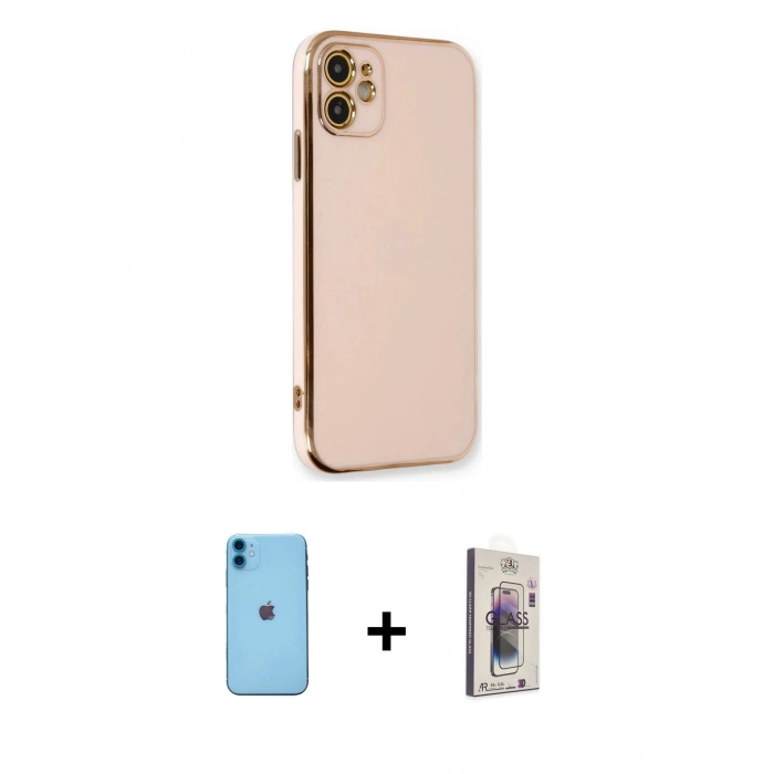 MARSİLYAN™- iPhone 11 Kılıf Yankı Serisi - Siyah Bilvis 3D Cam Ekran Koruyucu + Neon Fosforlu Kamera Lens - MI